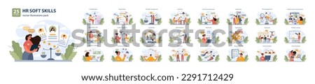 Human resources manager soft skills big set. HR agent competencies and professional ethic. Job recruitment, coaching and personnel efficiency improvement. Flat vector illustration Royalty-Free Stock Photo #2291712429
