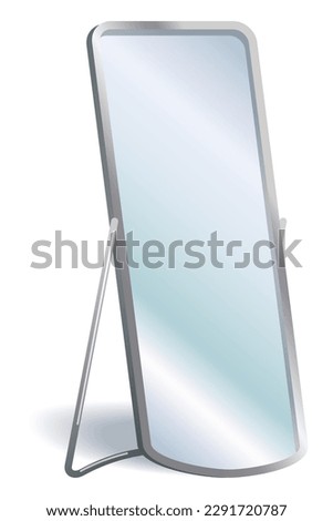 Home floor mirror icon with metal frame furniture. Hallway, bedroom interior design element. Full-length dressing room decor. Illustration isolated on white background Royalty-Free Stock Photo #2291720787