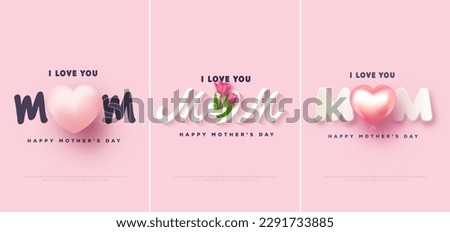 Mothers day design set, with the inscription i love you mom. Vector design paper cut style. Premium design for poster, banner, greeting and celebration. Royalty-Free Stock Photo #2291733885