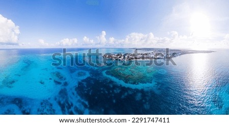 aerial panorama of San Andres islands, department of Colombia with blue sea and coral reef Royalty-Free Stock Photo #2291747411