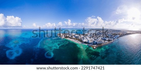 aerial panorama of San Andres islands, department of Colombia with blue sea and coral reef Royalty-Free Stock Photo #2291747421