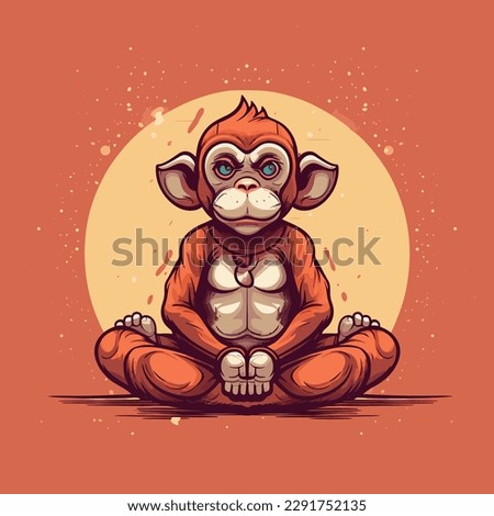 Vector cute monkey meditation yoga cartoon vector icon illustration animal yoga sport icon mascot design