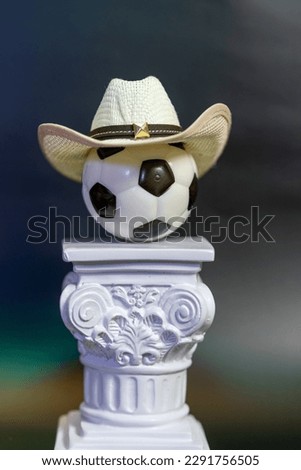 miniature soccer ball perched on a column macro photography