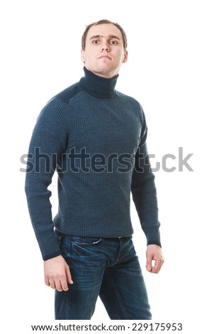 Portrait of a handsome casual mature man standing in sweater. Male sweater isolated on the white. young businessman isolated on white background.