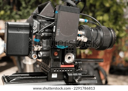 Professional cinema camera build on location during a shoot.