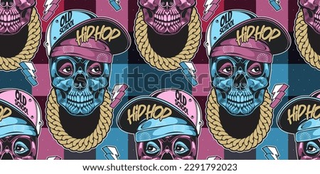 skull seamless pattern, plaid embroidery design image punk background,  bone graphic design street comic art, textile fashion, artwork for fabric print, clothes, handkerchief or banner website