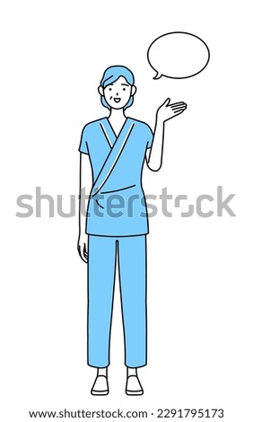 Middle-aged and senior female admitted patient in hospital gown giving directions, with a wipeout, Vector Illustration