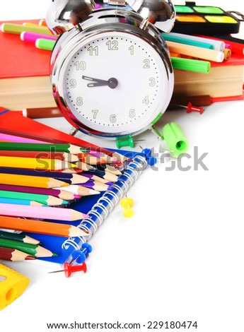 School tools and accessories on a white background.