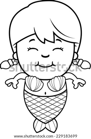 A cartoon illustration of a mermaid girl standing and smiling.