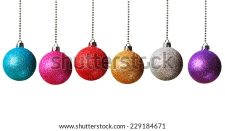Colorful Christmas baubles isolated on white background Royalty-Free Stock Photo #229184671