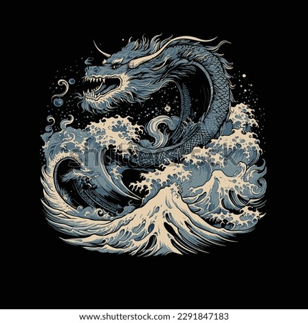 vector of dragon in sea with wive 