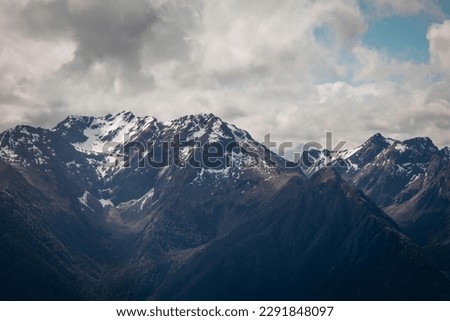 Snow covered mountain ranges in New Zealand