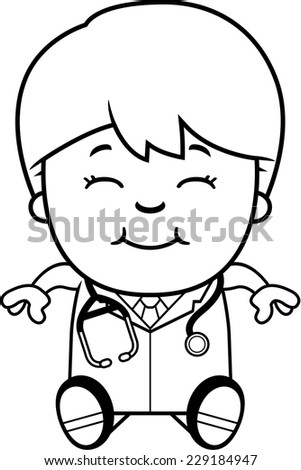 A cartoon illustration of a child doctor sitting.