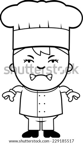 A cartoon illustration of a boy chef looking angry.