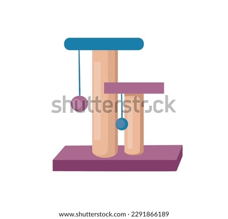 Concept Pet zoo cat toy scratching post. The illustration is a flat, vector image of a scratching post for cats with a cartoonish design on a white background . Vector illustration.