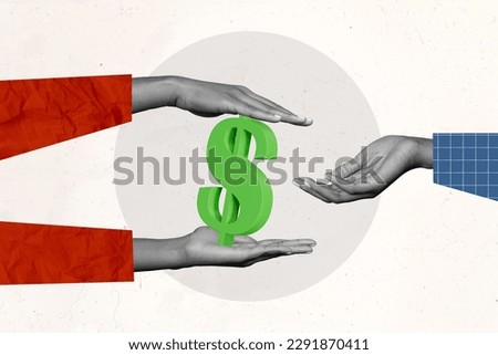 Composite collage picture of black white effect arms hold dollar money symbol isolated on white creative background