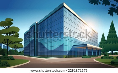 modern office building exterior commercial business center with large panoramic windows glass facade cityscape Royalty-Free Stock Photo #2291871373