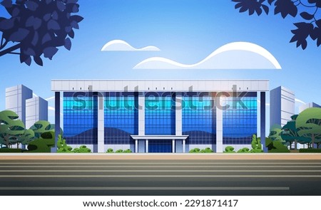 modern office building exterior commercial business center with large panoramic windows glass facade cityscape Royalty-Free Stock Photo #2291871417