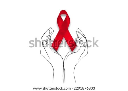 Aids Awareness icon design for poster, banner, t-shirt. illustration isolated on white background. Stop AIDS. December AIDS awareness. Health care. World AIDS Day. hands holding with Red ribbon. Royalty-Free Stock Photo #2291876803