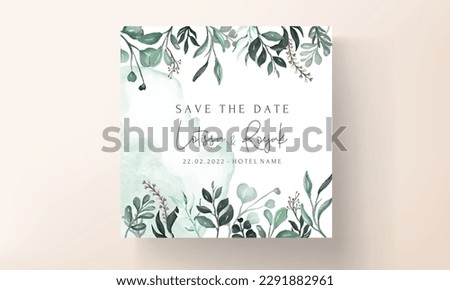 hand painted watercolor greenery leaves invitation card Royalty-Free Stock Photo #2291882961