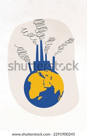 Vertical collage photo poster creative painting background photo people hurt damage Earth atmosphere pollution air gas