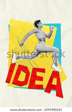 Vertical collage drawing conceptual photo young girl sports marathon participant have idea run speed fast professional competition