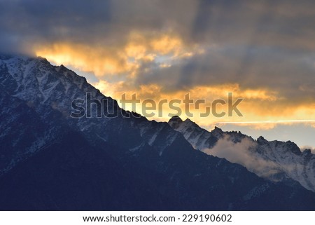 beautiful morning light on top of mountain in Northern Pakistan.