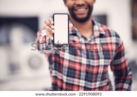 Mockup phone, hands and happy man with screen copy space, marketing product placement and advertising mobile. Cellphone presentation, brand logo and male with mock up smartphone, online news or info