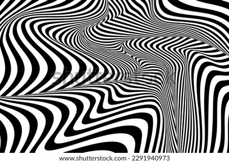 Optical Psychedelic Spiral with Twist Striped. Background Abstract Line Black and White Color. Swirl Hypnotic Pattern. Vector illustration. Royalty-Free Stock Photo #2291940973