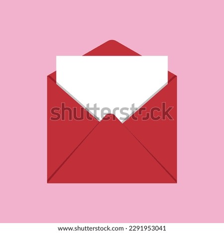 Letter envelope in red color isolated on pink background, envelope vector illustration. Royalty-Free Stock Photo #2291953041