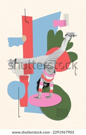 Creative 3d photo artwork graphics collage painting of little child dancing breakdance isolated drawing background