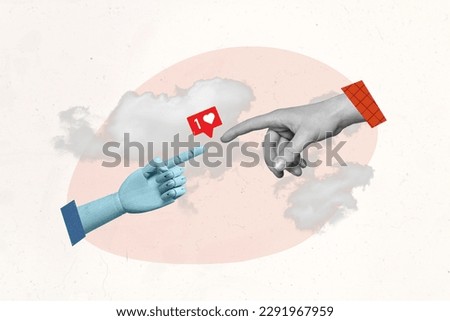 Poster banner collage of two human arms touch with like notification disabled healthcare rehabilitation center advertisement concept