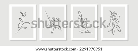 Eucalyptus twigs in line art style on a beige background. Сontour minimalistic twigs. Design for wedding card template. Vector illustration Royalty-Free Stock Photo #2291970951