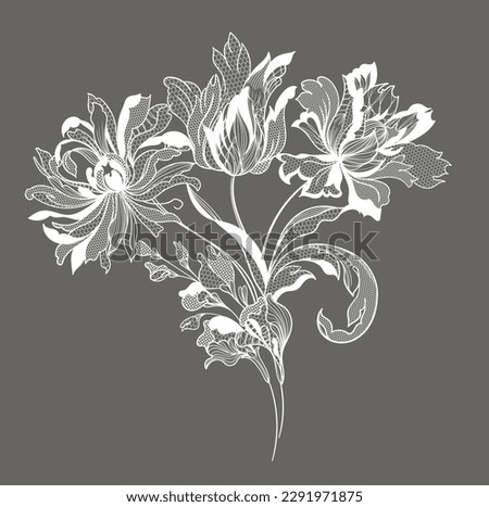lace  flowers and foliage. Vector illustration, bouquet.