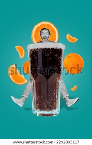 Photo collage artwork minimal picture of excited funky senior guy enjoying coca cola coke pepsi soda isolated colorful background