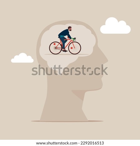Businessman riding the bike in  inside of a brain. Modern vector illustration in flat style