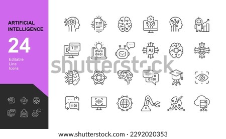 Artificial Intelligence Line Editable Icons set. Vector illustration in modern thin line style icons of AI technology and possibilities, machine learning, smart robotic. Pictograms and infographics Royalty-Free Stock Photo #2292020353