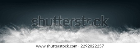 Abstract wide horizontal design of white powder snow cloud explosion on dark background Royalty-Free Stock Photo #2292022257
