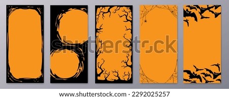 Happy Halloween stories template for phone photo. Business card with halloween story. Social media pack vector. Stories invitation template. Orange black colors.