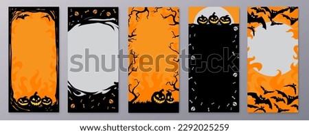 Happy Halloween stories template for phone photo. Business card with halloween story. Social media pack vector. Stories invitation template. Orange black colors.