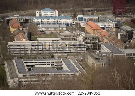 Saarland University in Germany seen from the Schwarzenberg Tower in winter 2023 detail Royalty-Free Stock Photo #2292049053