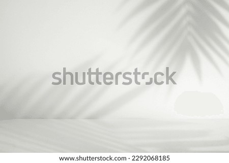 Palm leaf shadow overlay. Minimalist shadow overlay for product placement. Aesthetic perspective product display Royalty-Free Stock Photo #2292068185