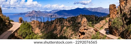 Corsica, France. Amazing red rocks of Calanques de Piana. famous route and travel destination in west coast of the island in gulf of Porto Royalty-Free Stock Photo #2292076565