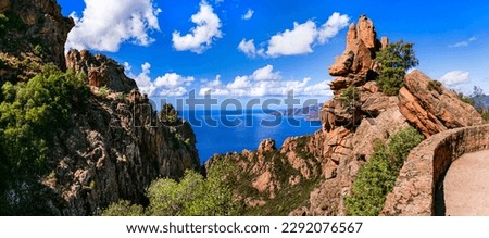 Corsica, France. Amazing red rocks of Calanques de Piana. famous route and travel destination in west coast of the island in gulf of Porto Royalty-Free Stock Photo #2292076567