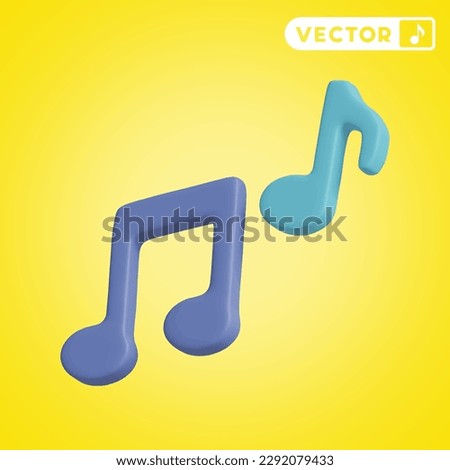 music note 3D vector icon set, on a yellow background