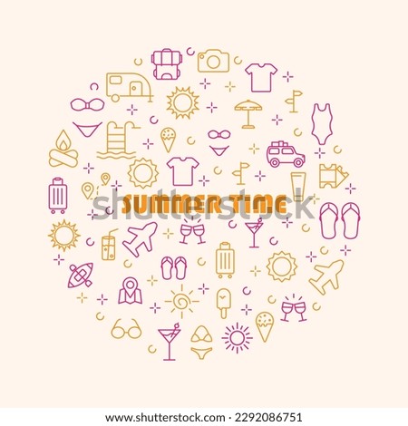 Summer Icons Circle Shape Background Vector Design.