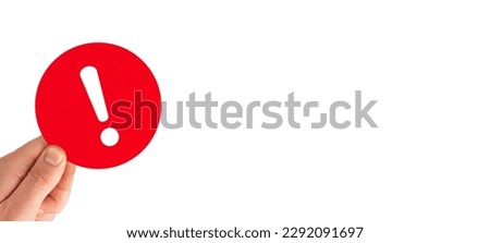 Exclamation mark design. Hand holding red note paper with question mark on white background Royalty-Free Stock Photo #2292091697