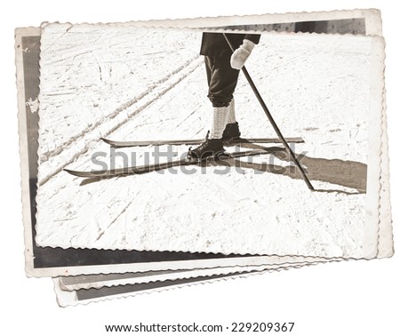 Black and white photos, Vintage photos Old wooden skis and leather ski boots