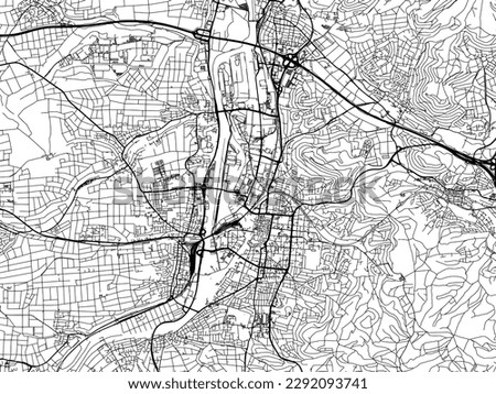 Vector city map of Heilbronn in the Germany with black roads isolated on a white background.