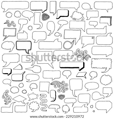 Assorted hand drawn doodle speech bubbles black and white vector set.